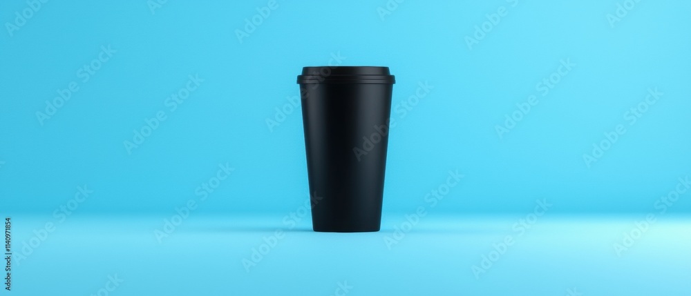 Poster 3d rendering of a black cylindrical object on a light blue background. the object appears to be made