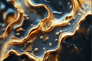 Abstract Gold Liquid Waves with Bubbles