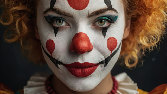 Hermosa joven payaso de cerca
