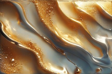 Abstract Gold Liquid Waves with Bubbles