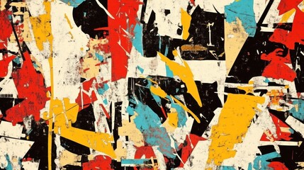 Abstract collage formed by torn street posters 