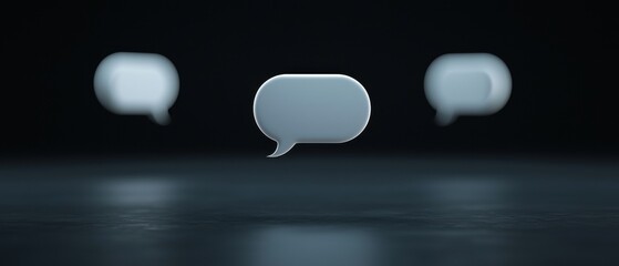 Three white speech bubbles floating in the air against a black background.
