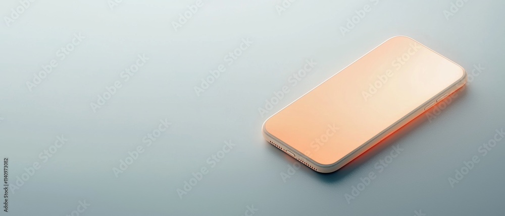 Poster 3d rendering of a smartphone lying on a light blue background. the phone is in the center of the ima
