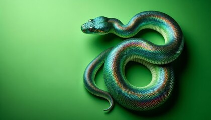 A Vibrant Green Snake Gracefully Coiled in the Enchanting Natural Light