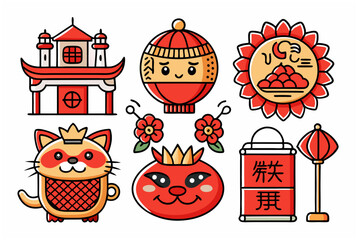 Celebratory Chinese New Year symbols with vibrant colors and designs