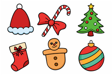 Christmas decorations set with black outline for holiday design