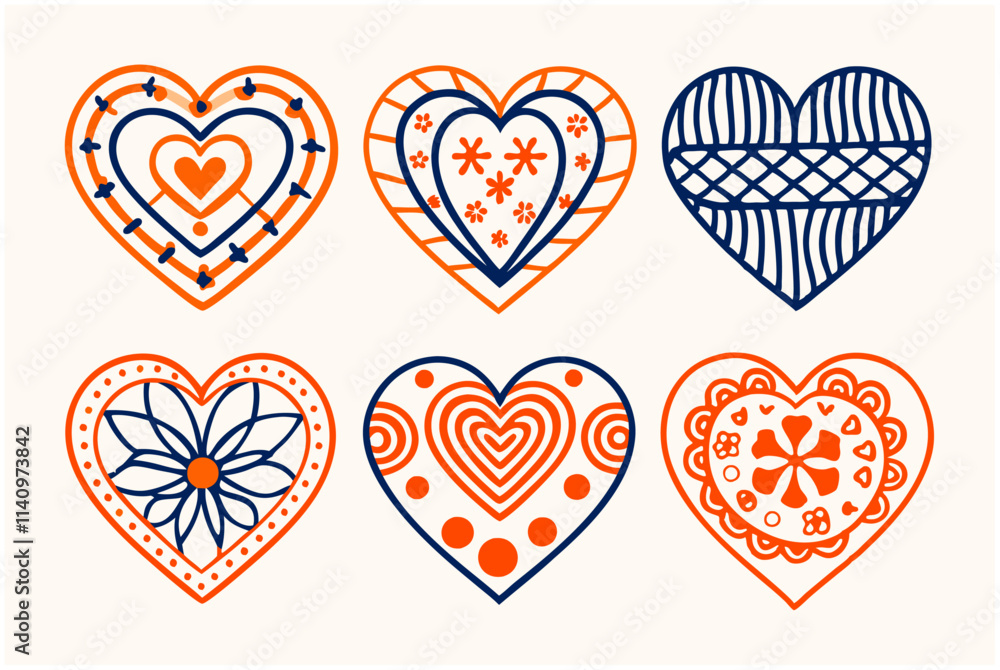 Poster unique black outline hearts designed with colorful patterns