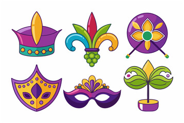 Collection of Mardi Gras themed designs with vibrant colors