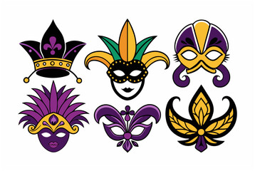 Vibrant Mardi Gras mask designs featuring classic motifs