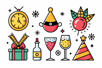 New Year’s Eve celebration elements in colorful design