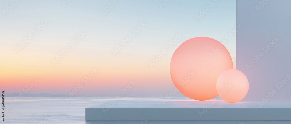 Poster two large, oval-shaped objects on a white platform. the objects are placed side by side, with one on