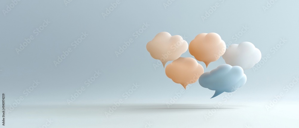 Aufkleber group of five speech bubbles floating in the air. the speech bubbles are in different colors - one i