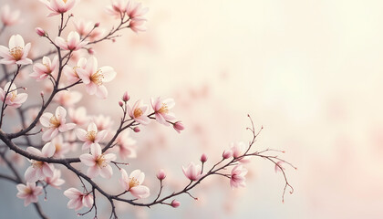 Obraz premium Pink cherry blossom illustration with a light background and copy space 