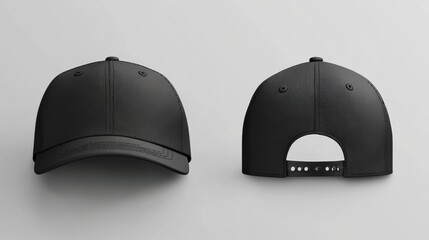 Stylish black baseball cap displayed from multiple angles.