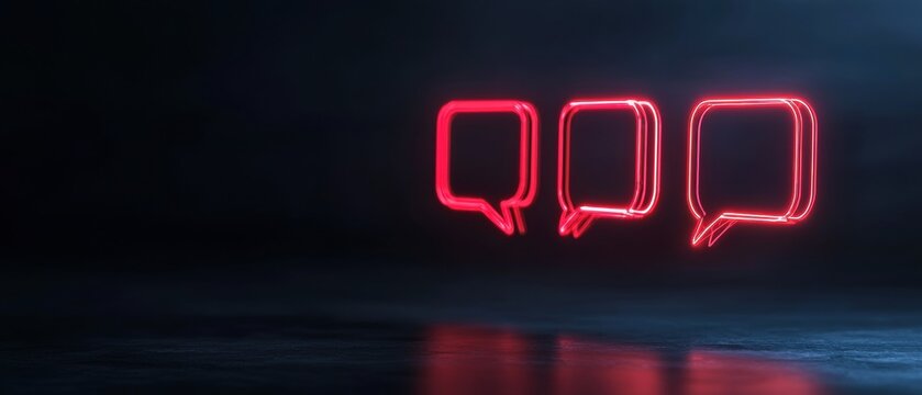 3d rendering of the word "qqq" written in red neon lights. the letters are arranged in a way that they form the shape of two speech bubbles.