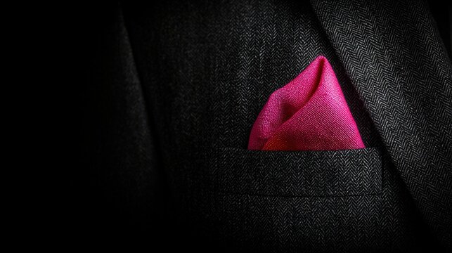    a man in a suit with a pink square pocket square visible on his jacket lapel