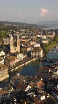 Cityscape of Zurich. Aerial vertical video