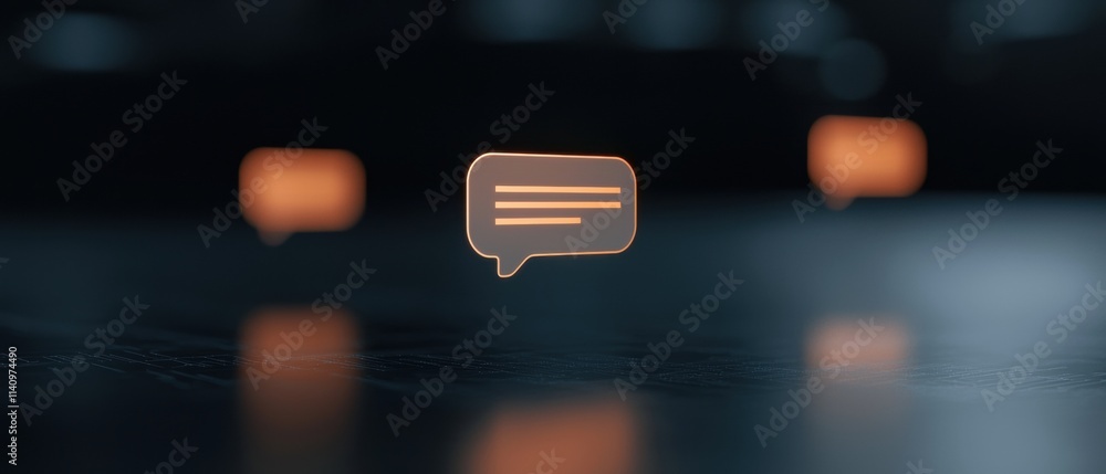 Poster close-up of a speech bubble icon on a black surface. the speech bubble is in the center of the image