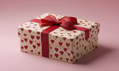 Obraz premium Gift box wrapped with hearts on pink background perfect for romantic occasions