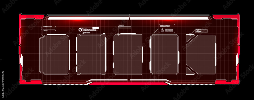 Poster futuristic control panel design with illuminated red accents for digital interfaces in technology ap
