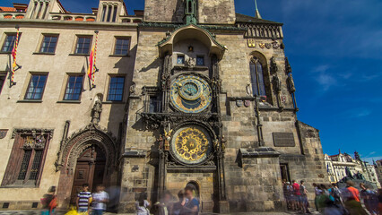 Obraz premium Prague Astronomical Clock timelapse hyperlapse in the Old Town Square, Prague, Czech Republic