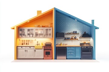 Fototapeta premium a house with two different colors and a kitchen 
