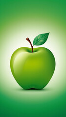 Close-up View of A Green Apple With A Single Leaf on A Gradient Green Background