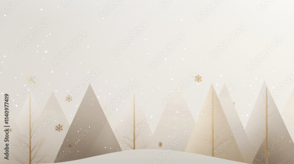 Poster digital illustration of a snowy landscape with a group of mountains in the background. the mountains
