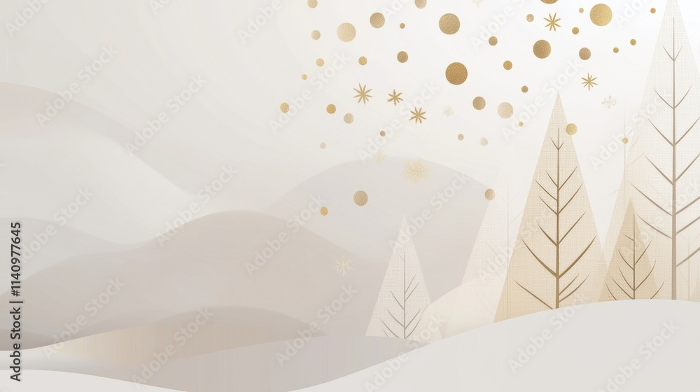 Poster digital illustration of a snowy landscape. the background is a light beige color with a subtle gradi