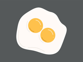 Tasty breakfast design. Fried eggs with two yellow yolks. Omelette meal isolated on grey background. Hand drawn vector illustration in flat style. Food menu design, icon, sticker, natural product