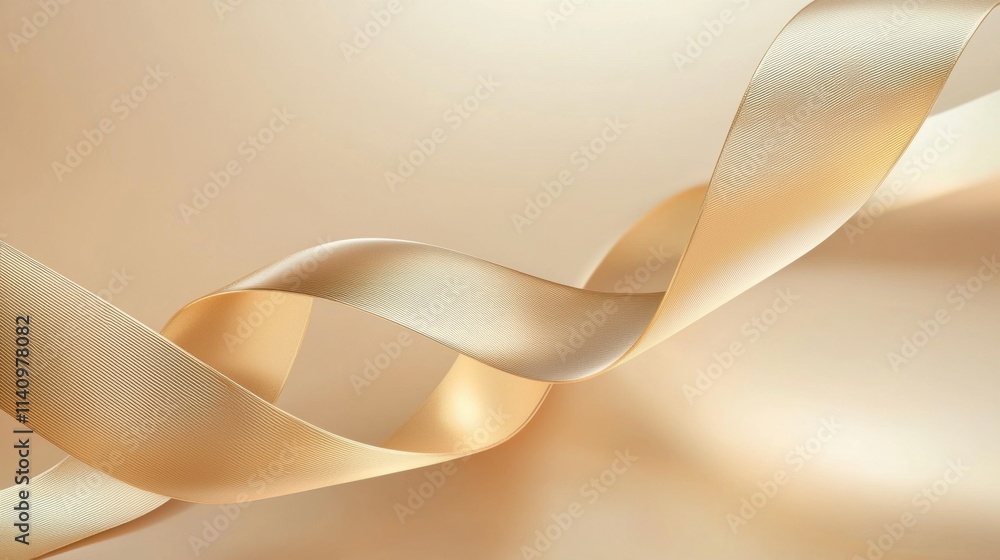 Poster close-up of a ribbon or satin ribbon in a light beige color. the ribbon is curved and has a smooth t