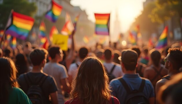 Powerful Night March Shows Countless Rainbow Flags Raised High During LGBTQ+ Rights Rally- Pride Month theme