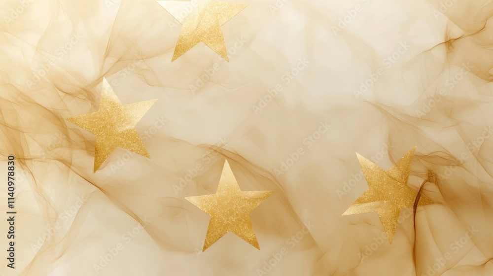 Poster abstract background with three golden stars scattered across it. the stars are of different sizes an
