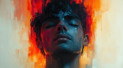 Fototapeta premium Here's a 10-word description of the image: Impasto portrait, man's