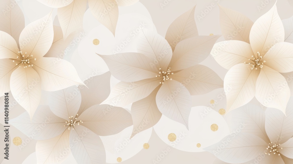 Poster seamless pattern of white poinsettia flowers on a light beige background. the flowers are arranged i