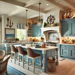 Elegant Coastal Kitchen with Wooden Accents