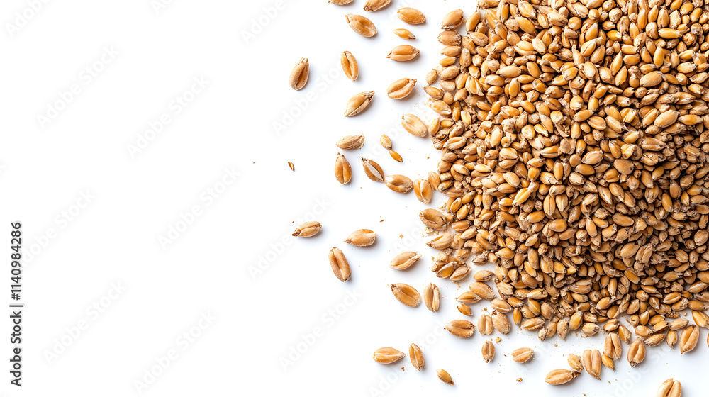 Poster top view of an integral rye flour pile isolated on a white background, top view of rye flour isolate