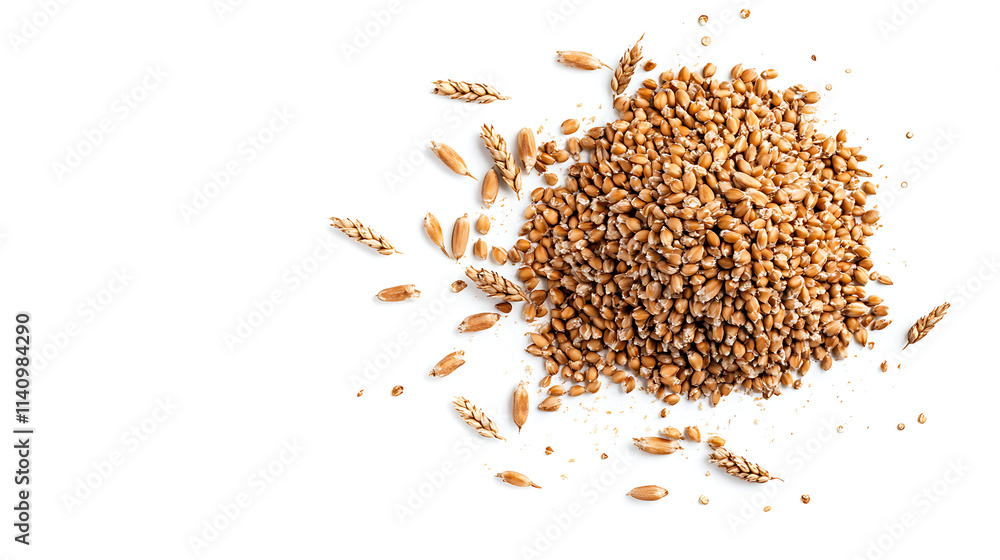 Poster top view of an integral rye flour pile isolated on a white background, top view of rye flour isolate