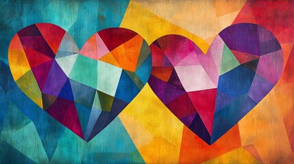 Fototapeta premium Two Intertwined Geometric Hearts Colorful Abstract Art