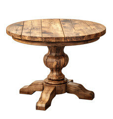 a round wooden table with a white background