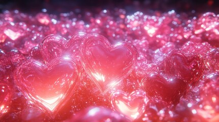 Glowing Pink Hearts Romantic Valentine Background