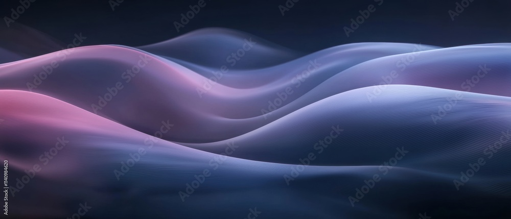 Poster abstract digital art piece with a dark background. it features a wave-like pattern of wavy lines in 