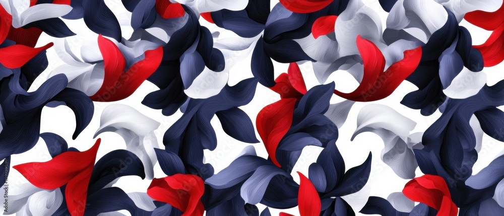 Poster abstract pattern of red, white, and blue flowers. the flowers are arranged in a repeating pattern, w