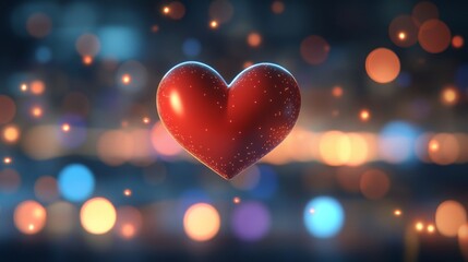 Red Heart Glowing Lights Romantic Background