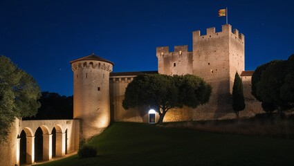 majestic Aragonese Castle illuminated under the night sky, casting a mysterious and enchanting glow over the surrounding landscape