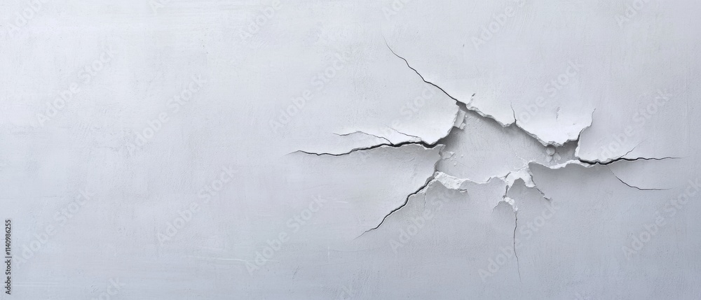 Aufkleber close-up of a white wall with a large crack running through it. the crack appears to be jagged and u