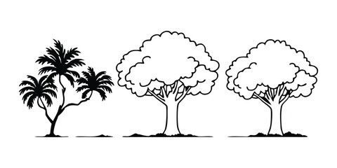 Naklejka premium Silhouette Tree Line Drawing Set