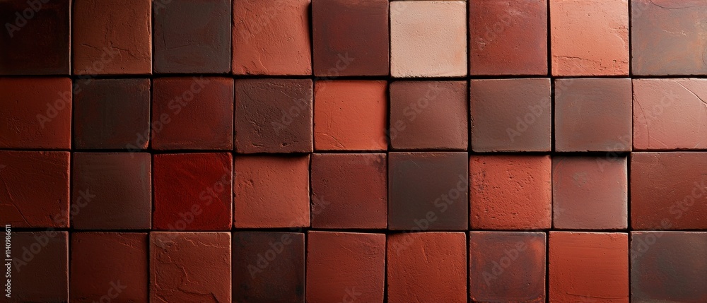 Poster close-up of a wall made up of small square tiles arranged in a grid-like pattern. the tiles are of d