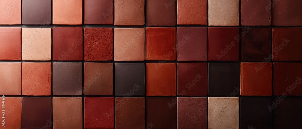 Poster close-up of a wall made up of small square tiles arranged in a grid-like pattern. the tiles are of d