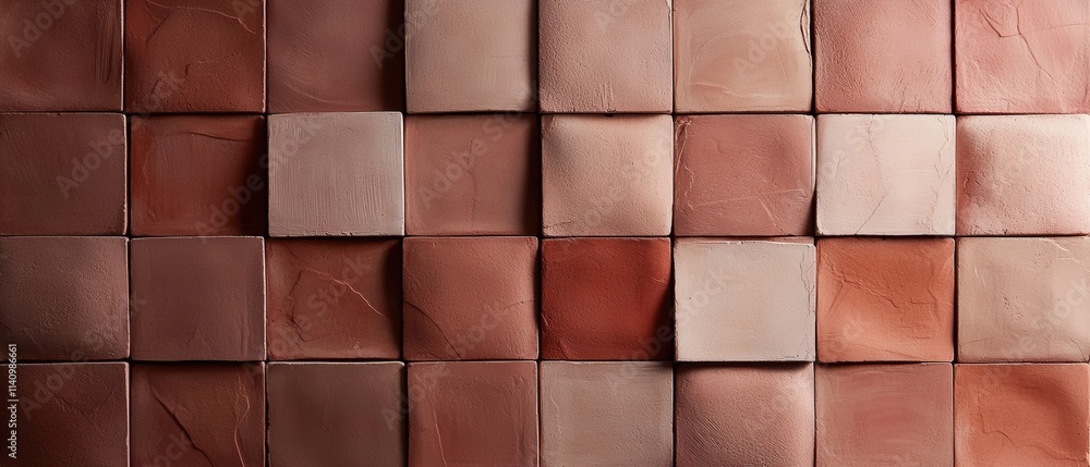 Poster close-up of a wall made up of small square tiles arranged in a grid-like pattern. the tiles are of d